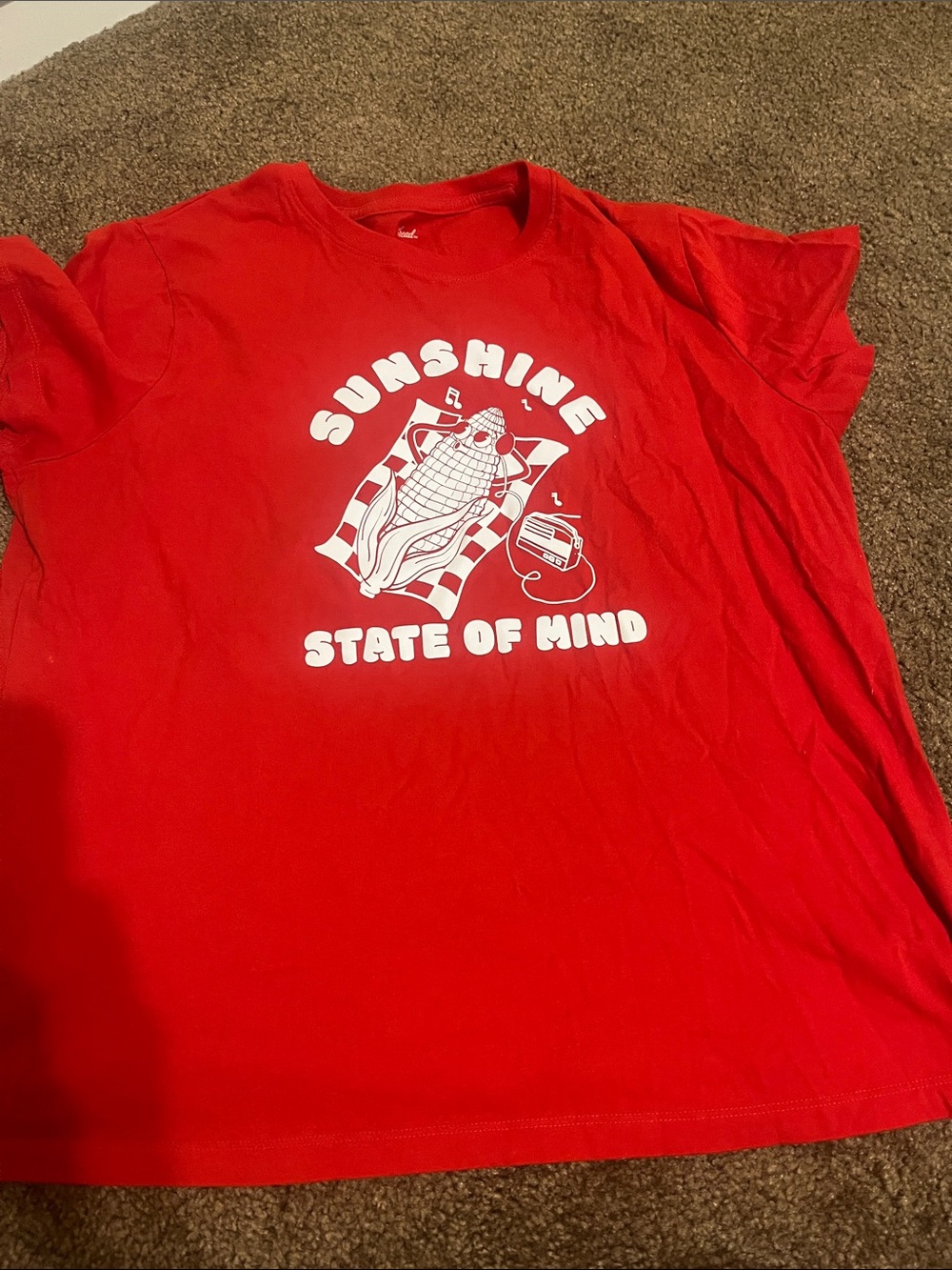 Red Graphic Crewneck Tee with 'Sunshine State of Mind' Print